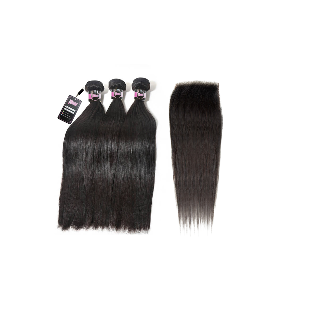 (1B) 3 Bundle + 5x5 HD Closure Deal (Pink Label Collection)