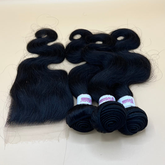 (1B) 3 Bundle + 4x4 Swiss lace Closure Deals